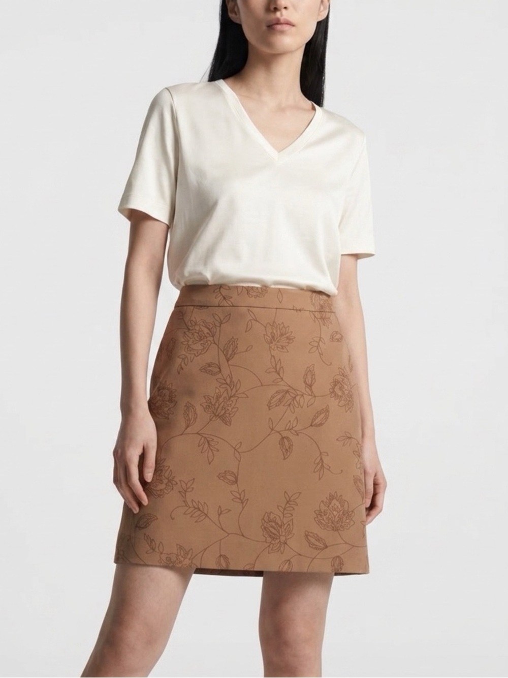 NWOT Ann Taylor Floral Embroidered Tan A-Line Skirt